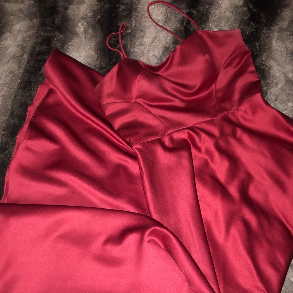 Deep Red Satin Formal Bari Jay dress